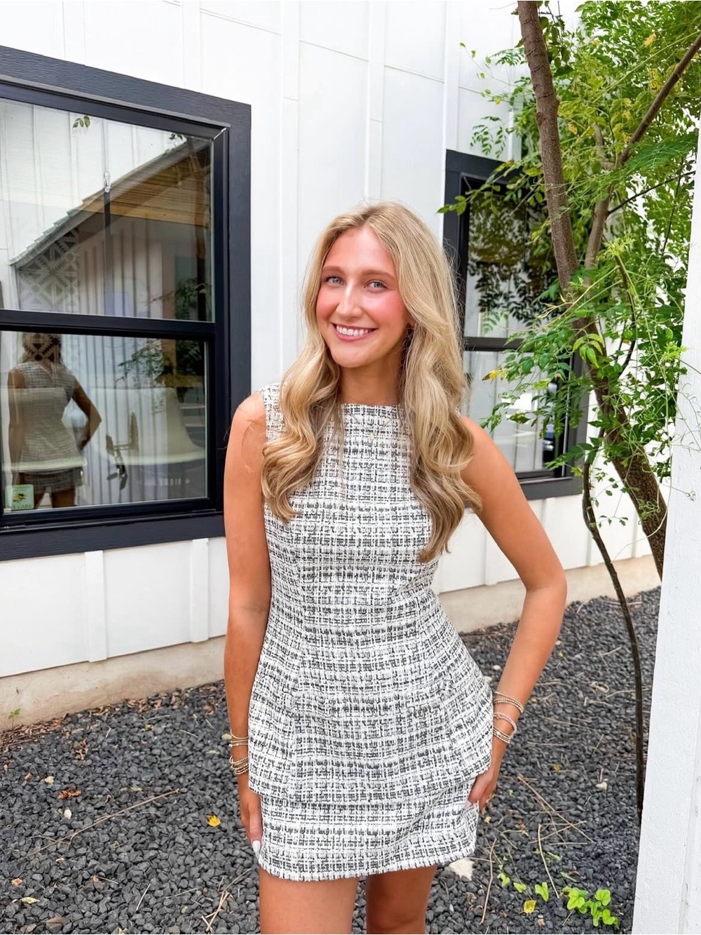 MARBLE Black & White Tweed Mini Dress